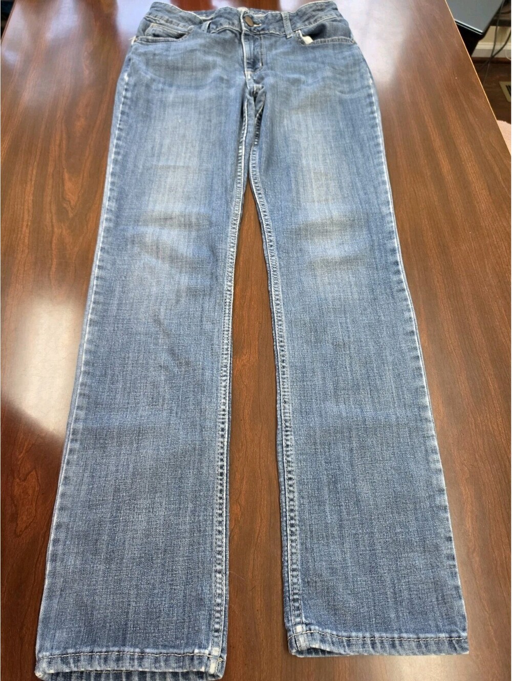 Wrangler Straight Leg Blue Jean Size 11x34 Medium Wash Denim Cowgirl Core Casual